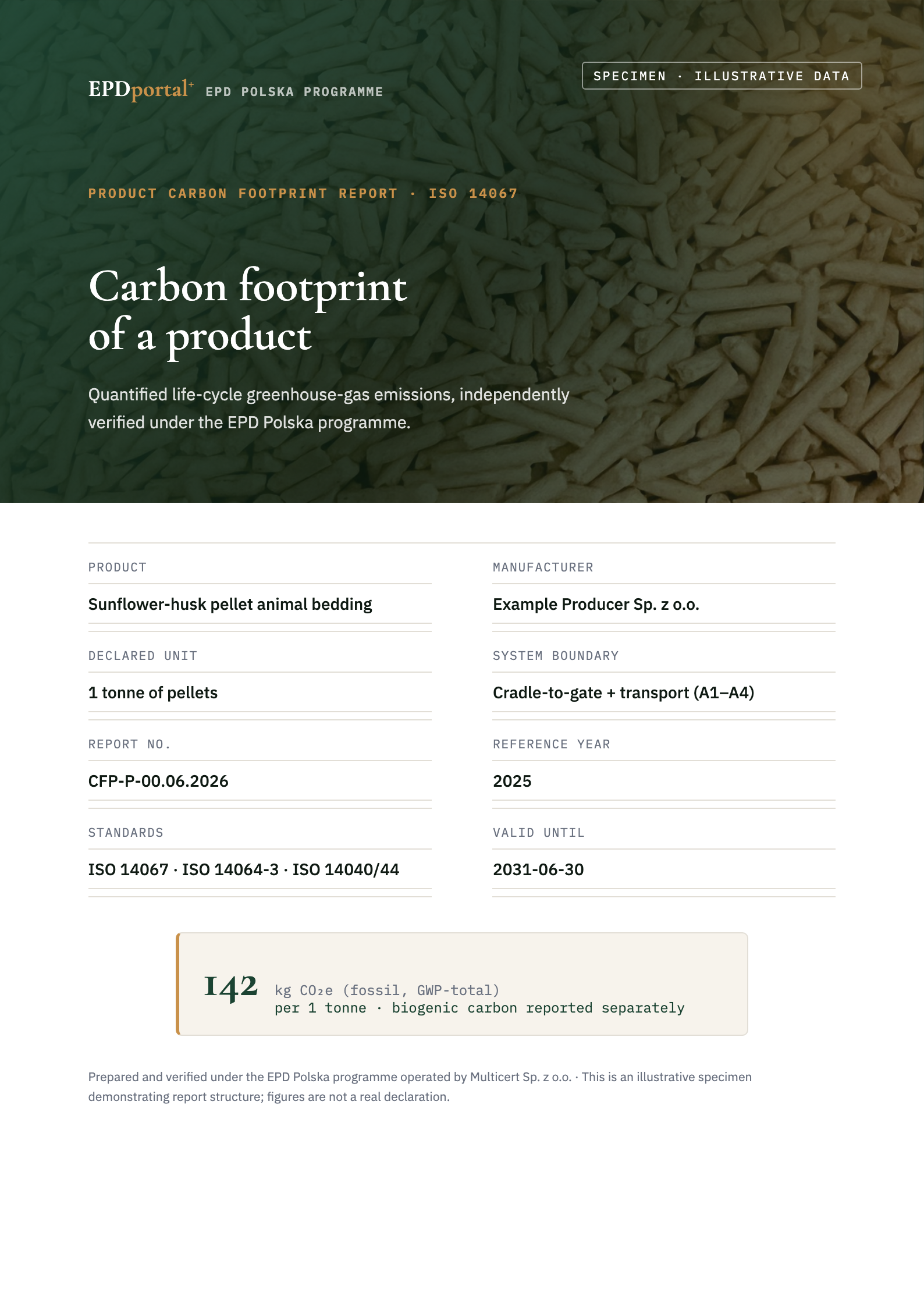 Sample carbon footprint report (specimen)